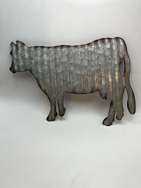 Rustic Metal Cow Wall Decor - Gray